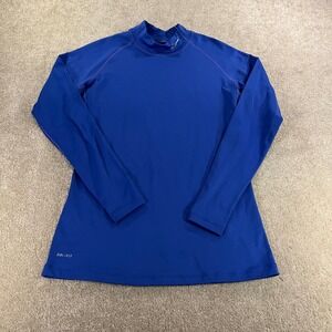 Nike Pro Combat Base Layer Womens XL Blue Dri-FIT Shirt Mock Neck Long Sleeve